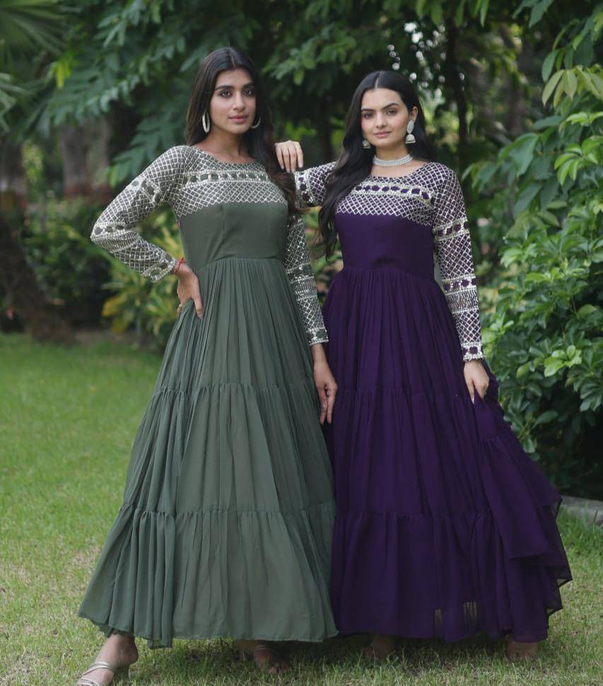 Magnetic Faux Georgette Zari Sequins Worked Gown - INDIAN ELEGANCE