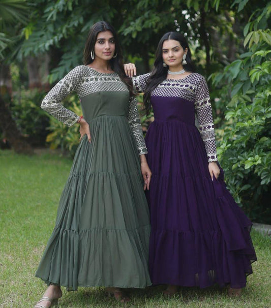 Magnetic Faux Georgette Zari Sequins Worked Gown - INDIAN ELEGANCE