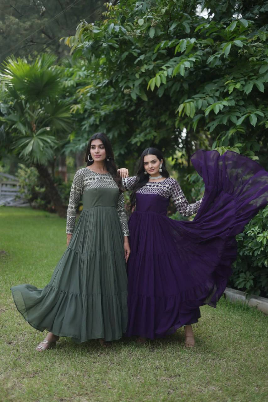 Magnetic Faux Georgette Zari Sequins Worked Gown - INDIAN ELEGANCE