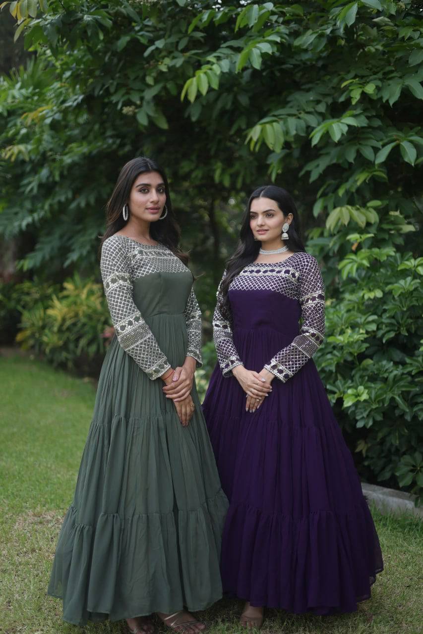 Magnetic Faux Georgette Zari Sequins Worked Gown - INDIAN ELEGANCE
