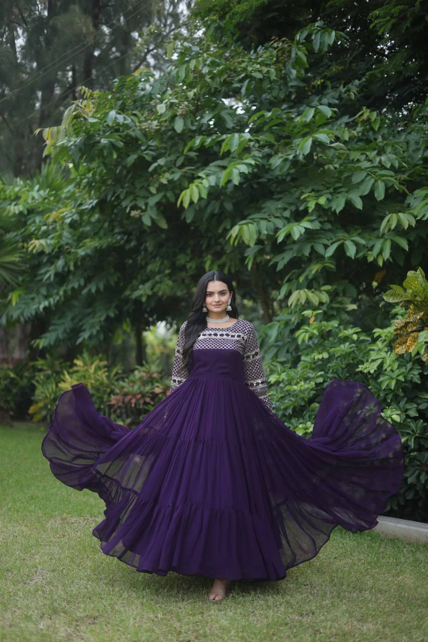 Magnetic Faux Georgette Zari Sequins Worked Gown - INDIAN ELEGANCE