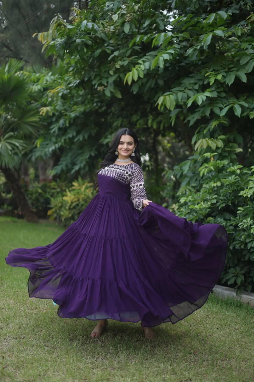 Magnetic Faux Georgette Zari Sequins Worked Gown - INDIAN ELEGANCE
