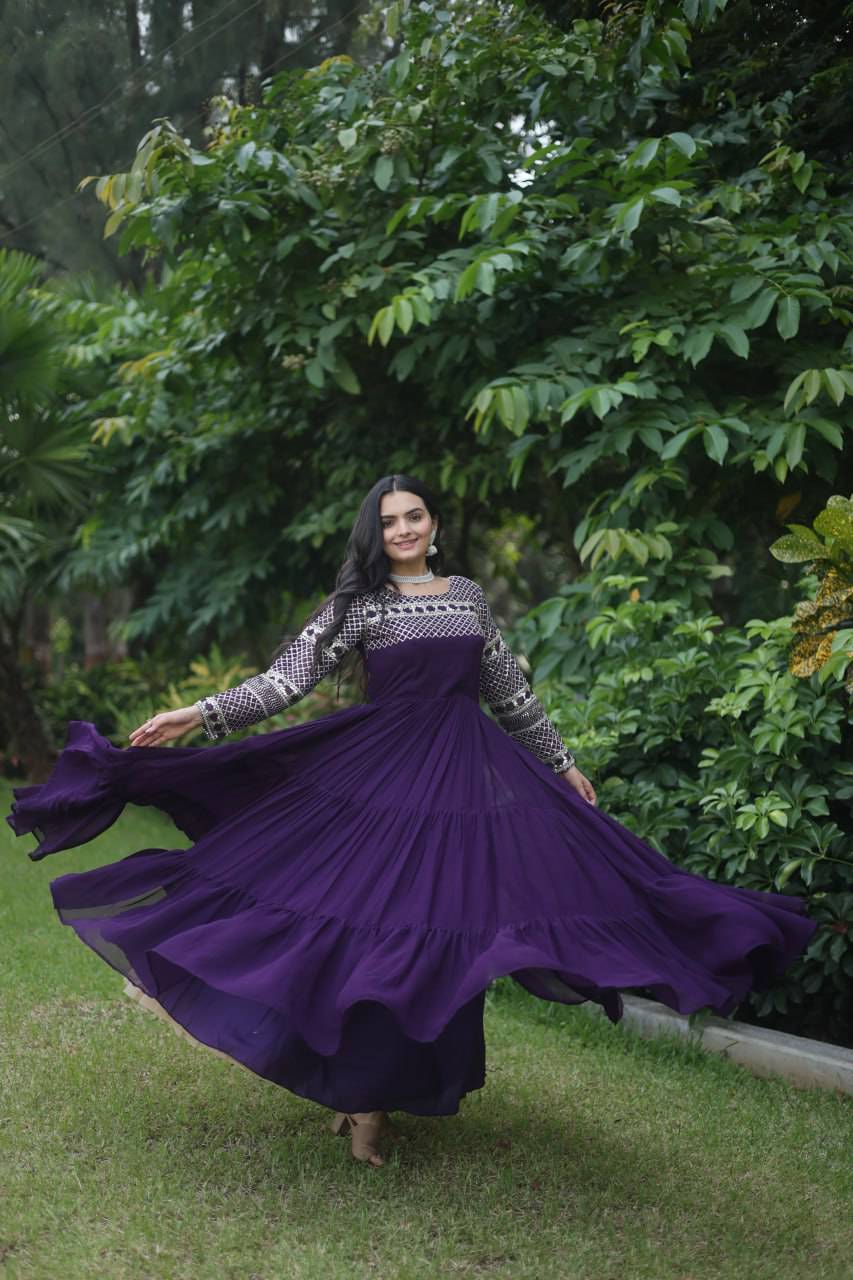 Magnetic Faux Georgette Zari Sequins Worked Gown - INDIAN ELEGANCE