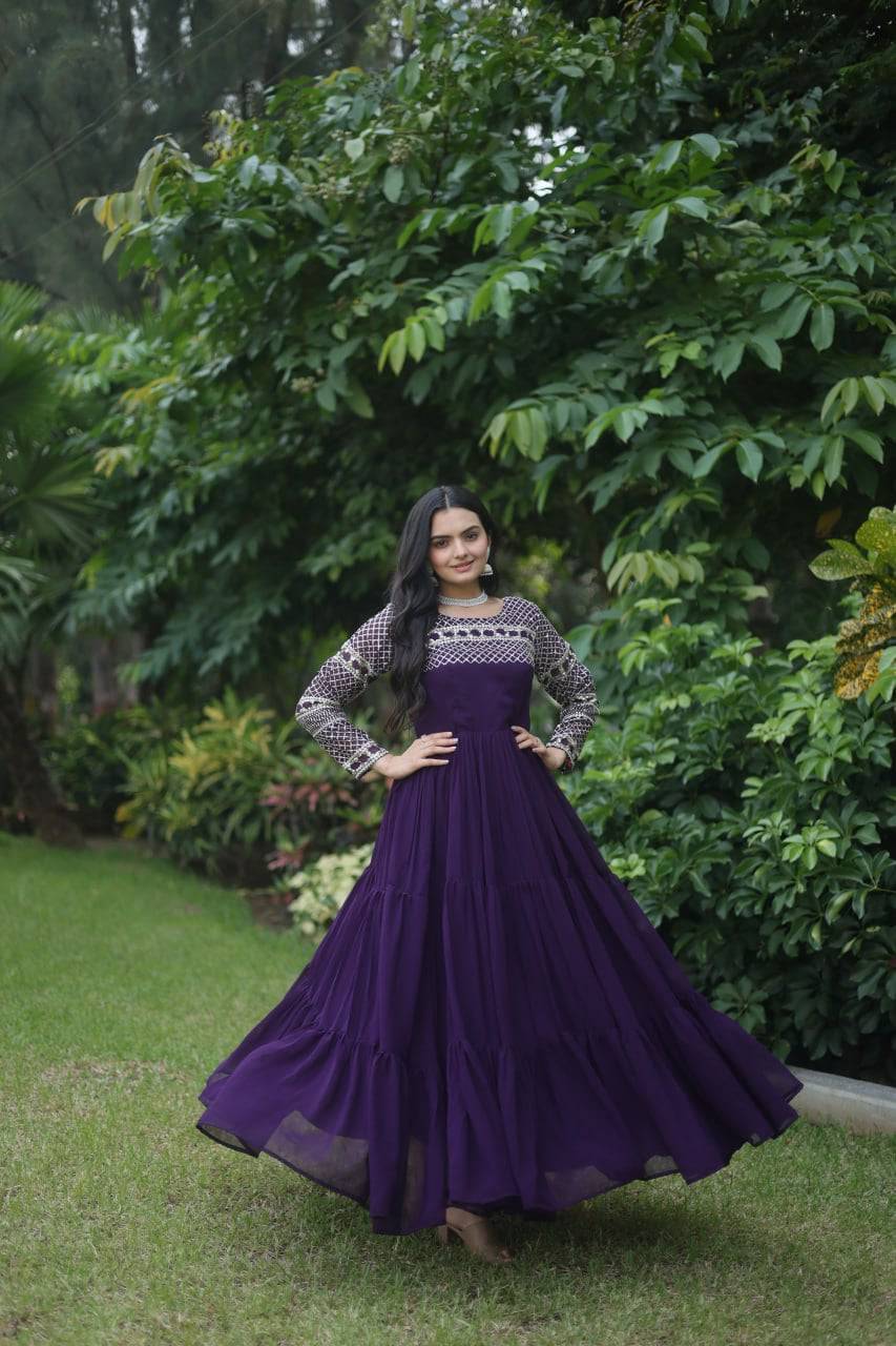 Magnetic Faux Georgette Zari Sequins Worked Gown - INDIAN ELEGANCE