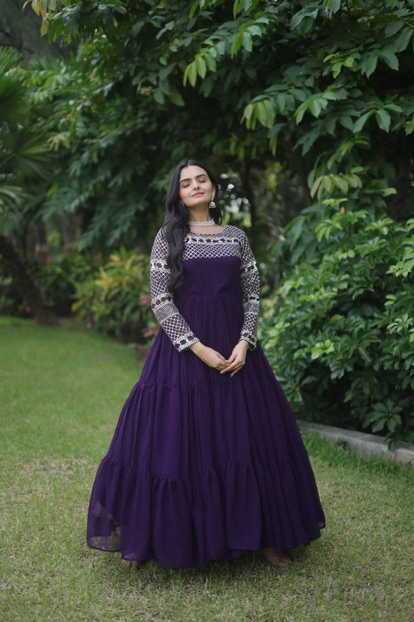 Magnetic Faux Georgette Zari Sequins Worked Gown - INDIAN ELEGANCE