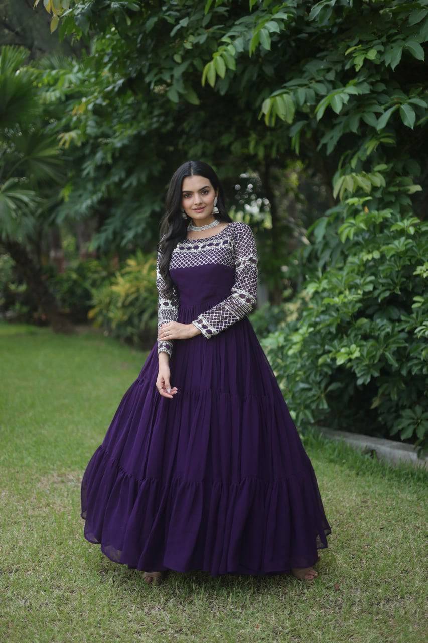 Magnetic Faux Georgette Zari Sequins Worked Gown - INDIAN ELEGANCE
