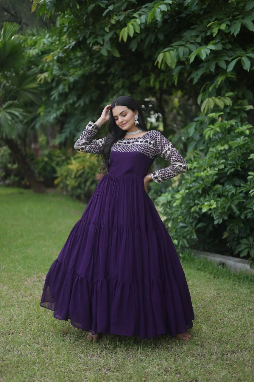 Magnetic Faux Georgette Zari Sequins Worked Gown - INDIAN ELEGANCE