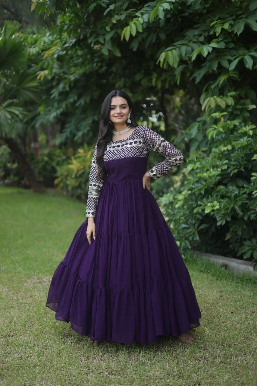 Magnetic Faux Georgette Zari Sequins Worked Gown - INDIAN ELEGANCE
