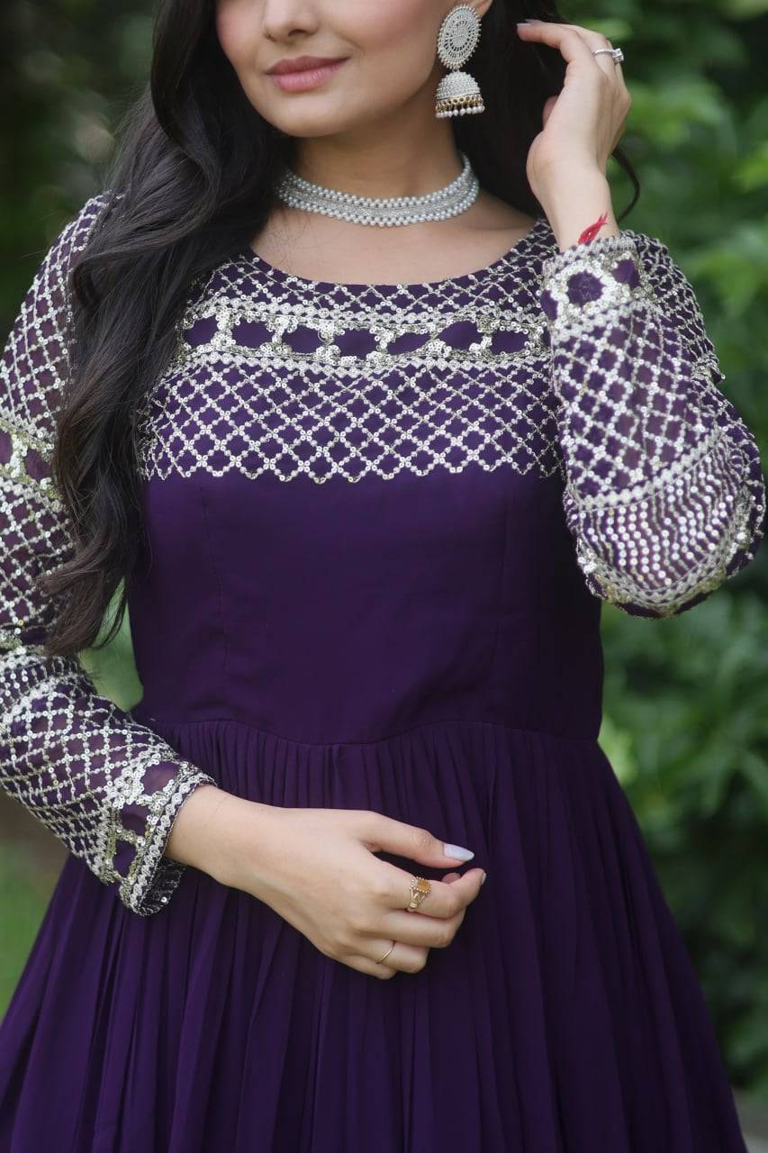 Magnetic Faux Georgette Zari Sequins Worked Gown - INDIAN ELEGANCE