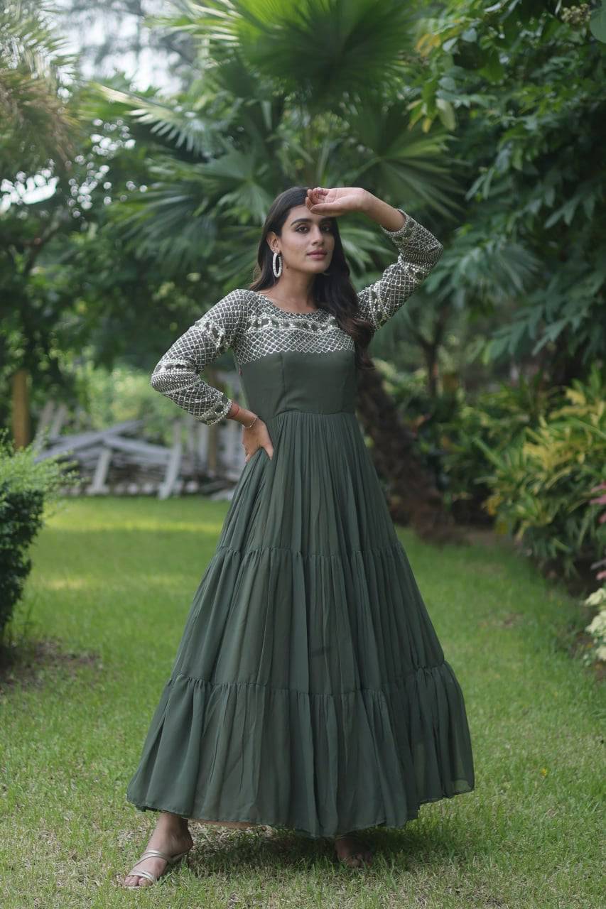 Magnetic Faux Georgette Zari Sequins Worked Gown - INDIAN ELEGANCE
