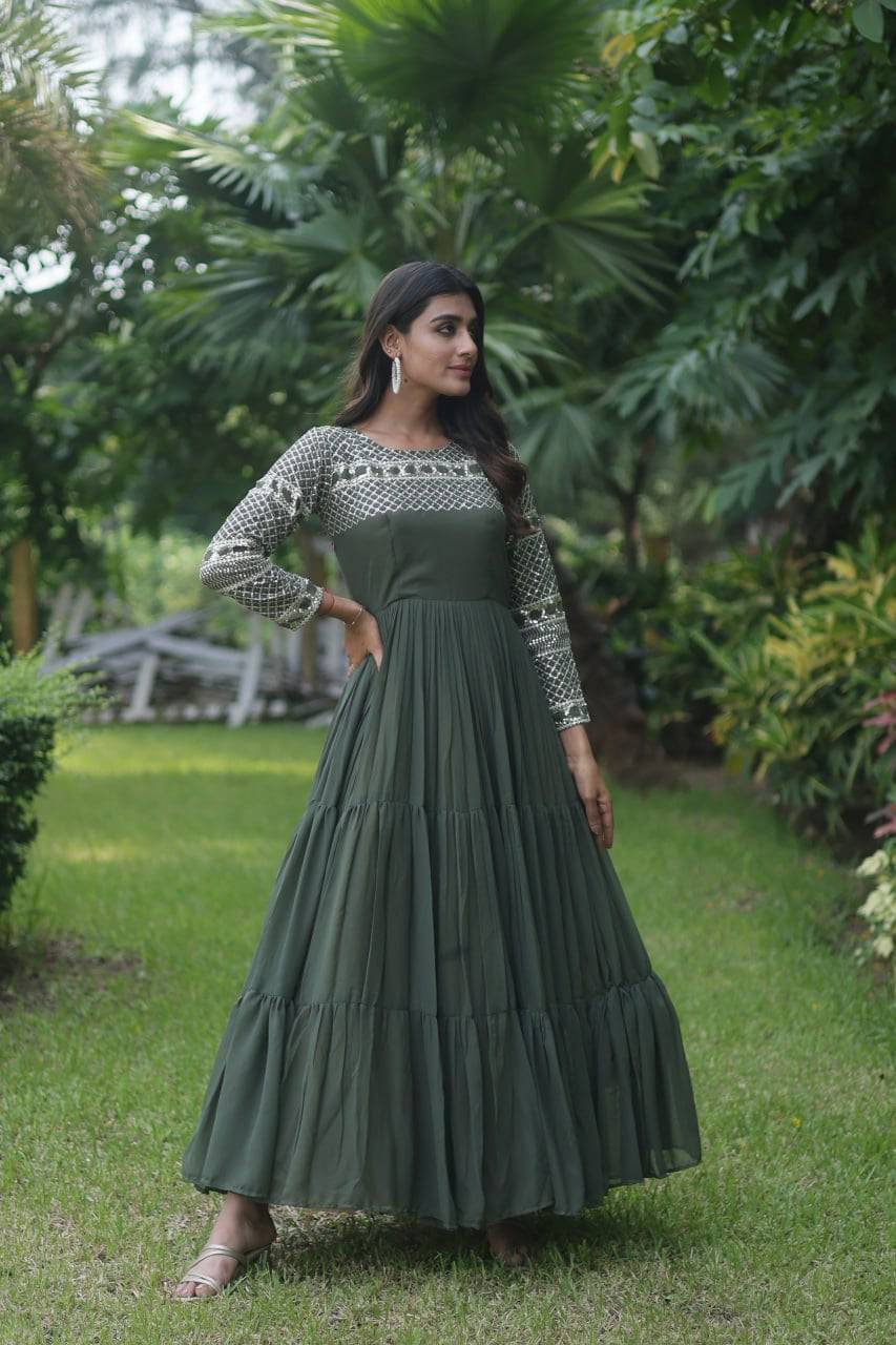 Magnetic Faux Georgette Zari Sequins Worked Gown - INDIAN ELEGANCE