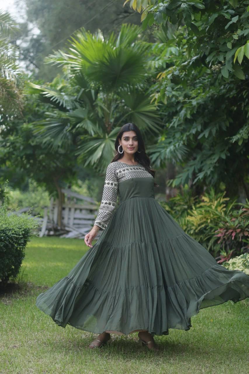 Magnetic Faux Georgette Zari Sequins Worked Gown - INDIAN ELEGANCE
