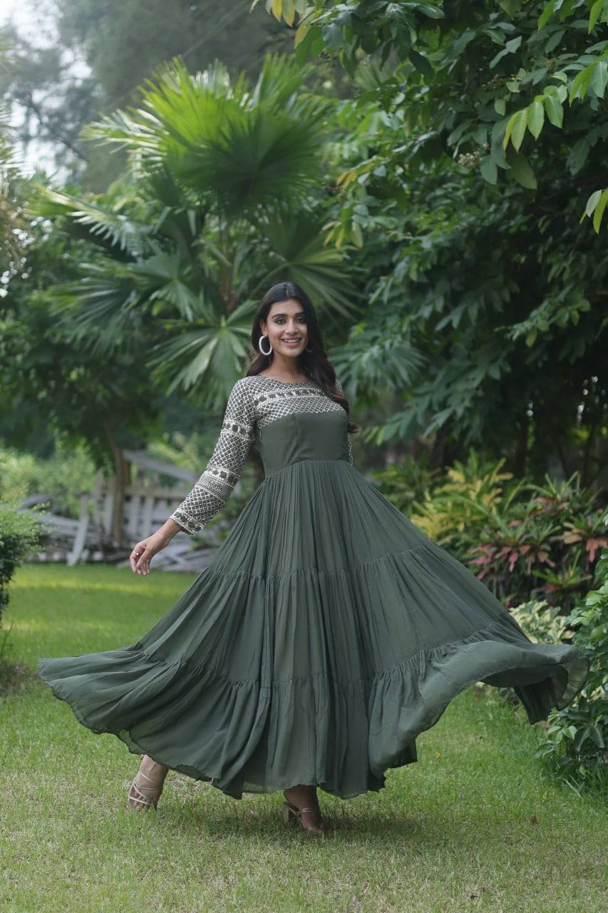Magnetic Faux Georgette Zari Sequins Worked Gown - INDIAN ELEGANCE
