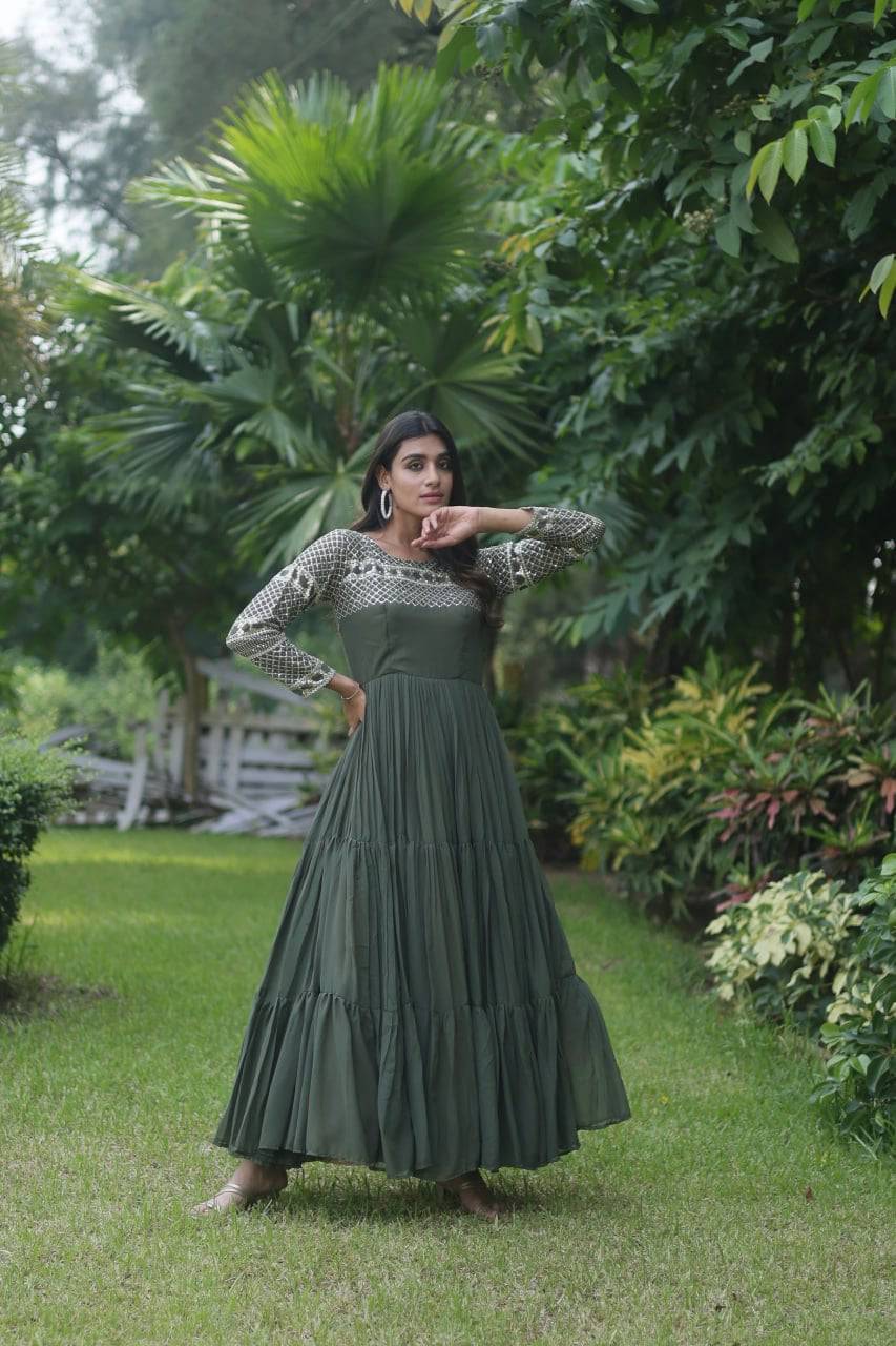 Magnetic Faux Georgette Zari Sequins Worked Gown - INDIAN ELEGANCE