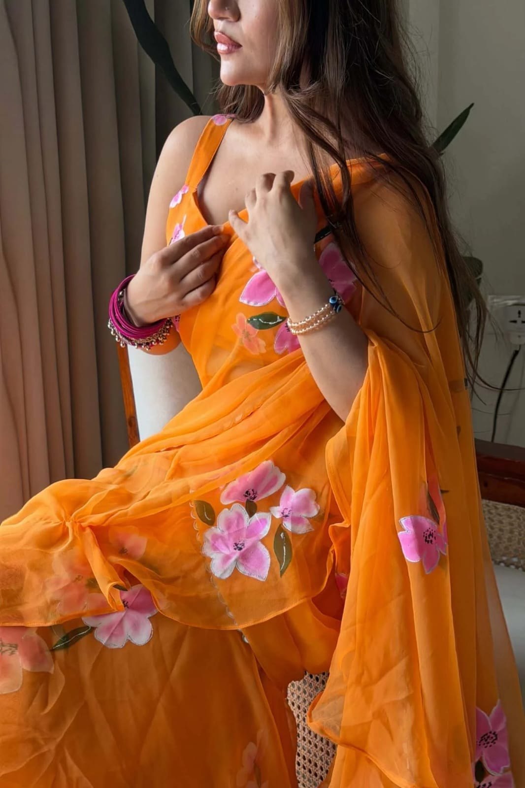 Party Wear Mustard Bloom Ruffle Lehenga Saree Set for Women – Ready to Wear Georgette Party Wear Saree