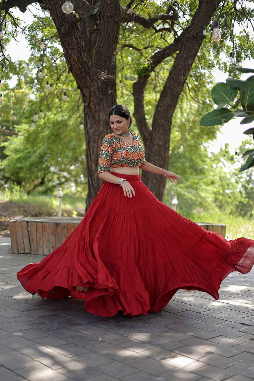 Glorious Navratri Wear Rayon Ruffle Fully Stitched Lehenga Choli - INDIAN ELEGANCE