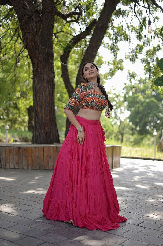 Glorious Navratri Wear Rayon Ruffle Fully Stitched Lehenga Choli - INDIAN ELEGANCE
