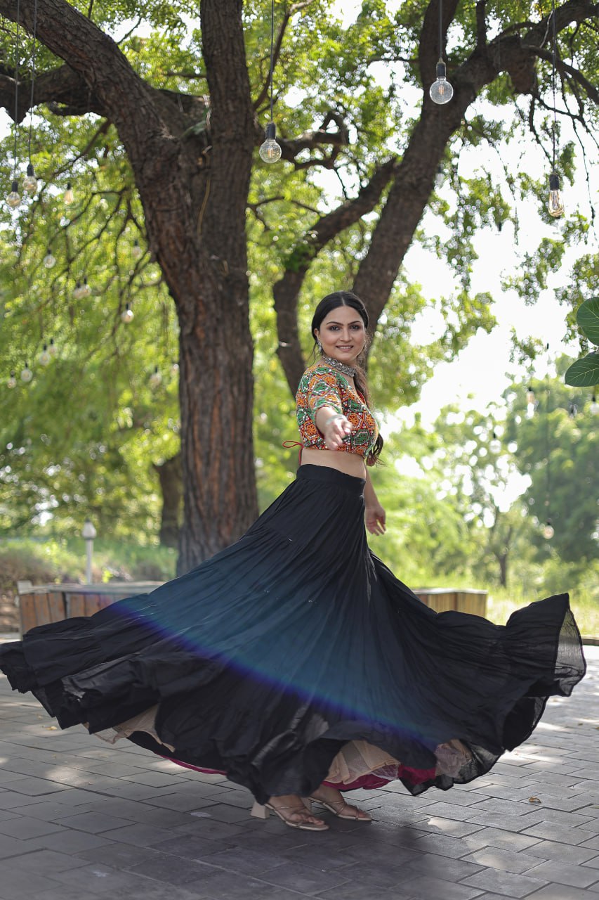 Glorious Navratri Wear Rayon Ruffle Fully Stitched Lehenga Choli - INDIAN ELEGANCE