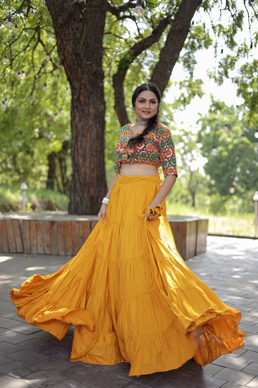 Glorious Navratri Wear Rayon Ruffle Fully Stitched Lehenga Choli - INDIAN ELEGANCE