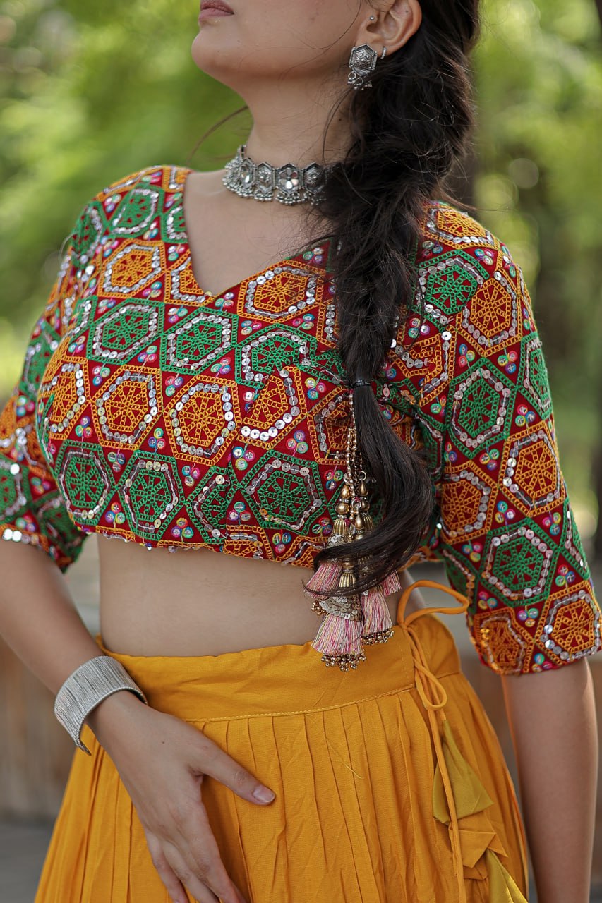 Glorious Navratri Wear Rayon Ruffle Fully Stitched Lehenga Choli - INDIAN ELEGANCE