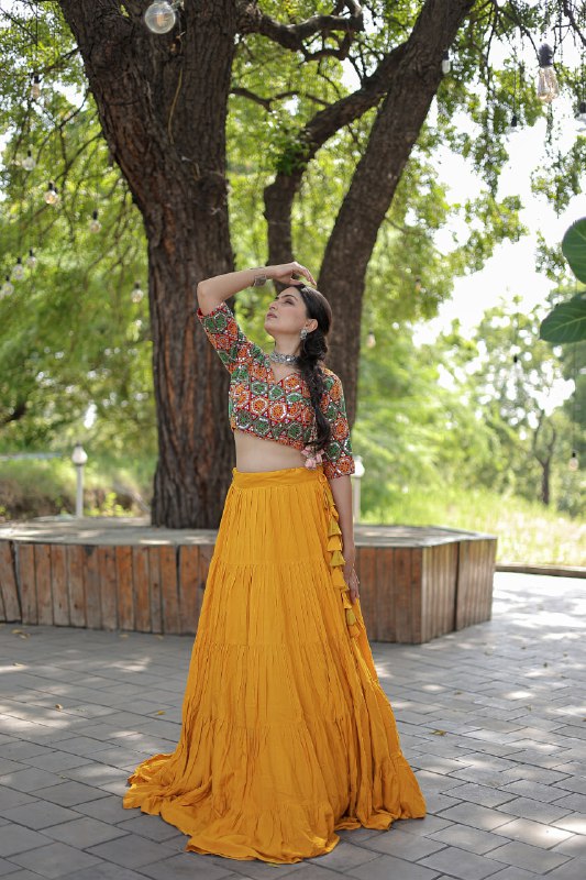 Glorious Navratri Wear Rayon Ruffle Fully Stitched Lehenga Choli - INDIAN ELEGANCE