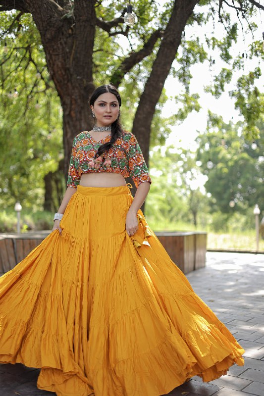 Glorious Navratri Wear Rayon Ruffle Fully Stitched Lehenga Choli - INDIAN ELEGANCE