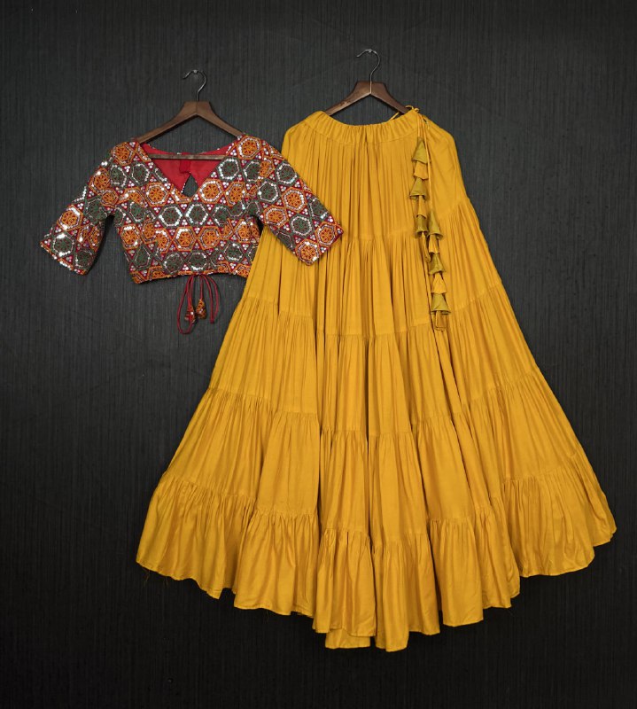 Glorious Navratri Wear Rayon Ruffle Fully Stitched Lehenga Choli - INDIAN ELEGANCE