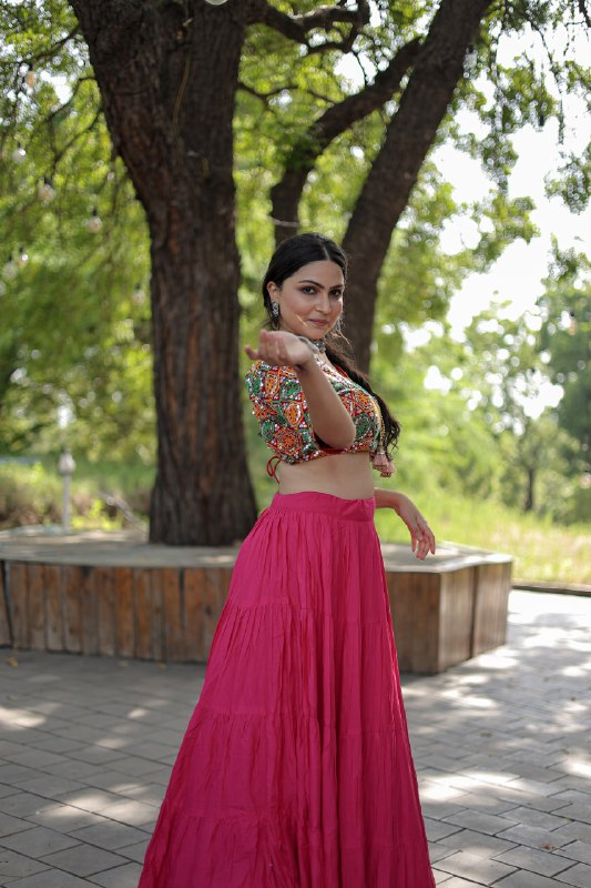 Glorious Navratri Wear Rayon Ruffle Fully Stitched Lehenga Choli - INDIAN ELEGANCE