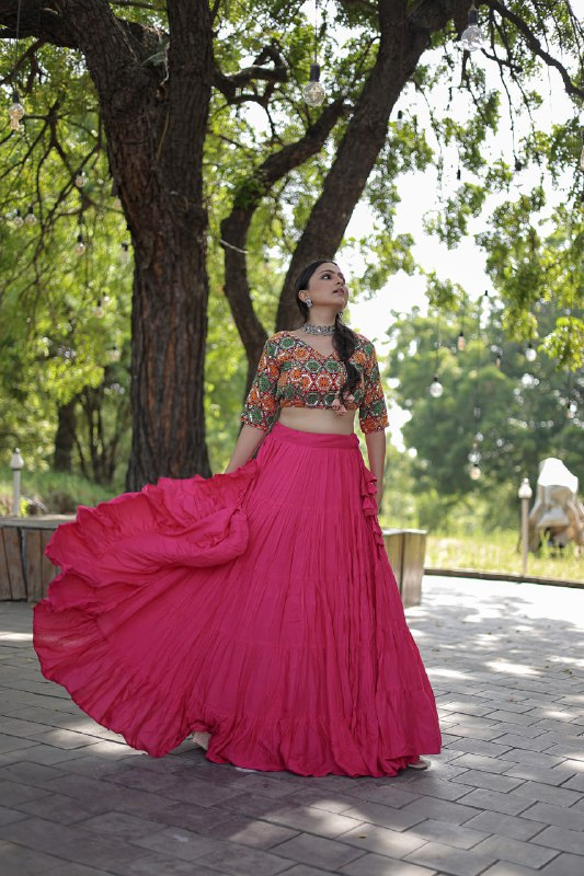 Glorious Navratri Wear Rayon Ruffle Fully Stitched Lehenga Choli - INDIAN ELEGANCE