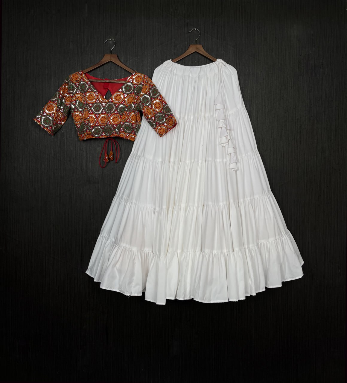 Glorious Navratri Wear Rayon Ruffle Fully Stitched Lehenga Choli - INDIAN ELEGANCE