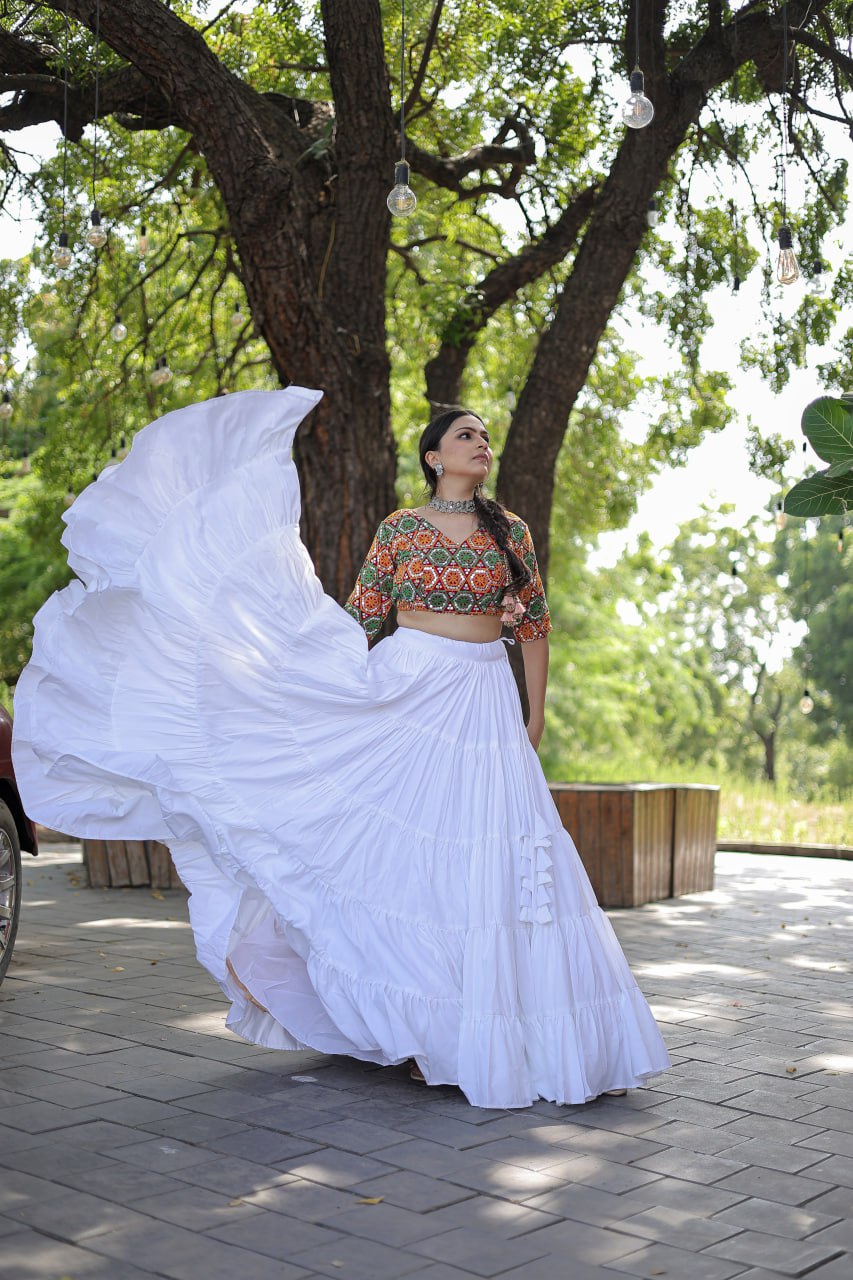 Glorious Navratri Wear Rayon Ruffle Fully Stitched Lehenga Choli - INDIAN ELEGANCE