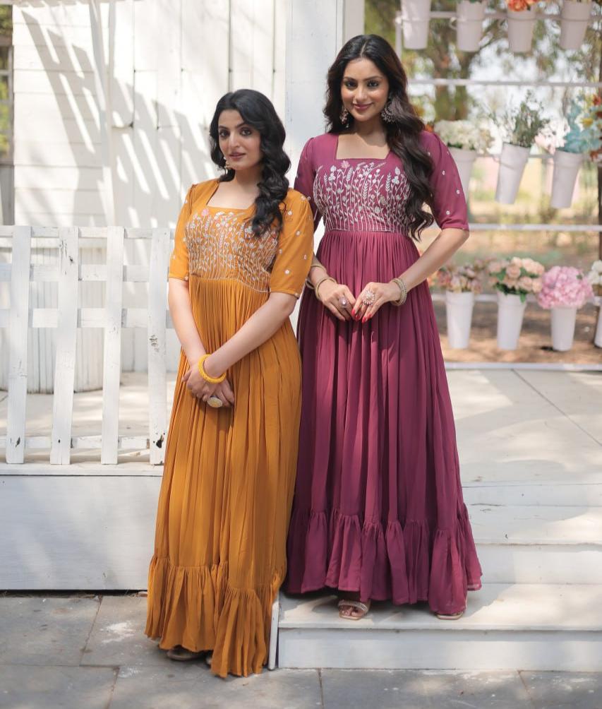 Glorious Faux Georgette Sequins Thread Worked Stitched Gown - INDIAN ELEGANCE
