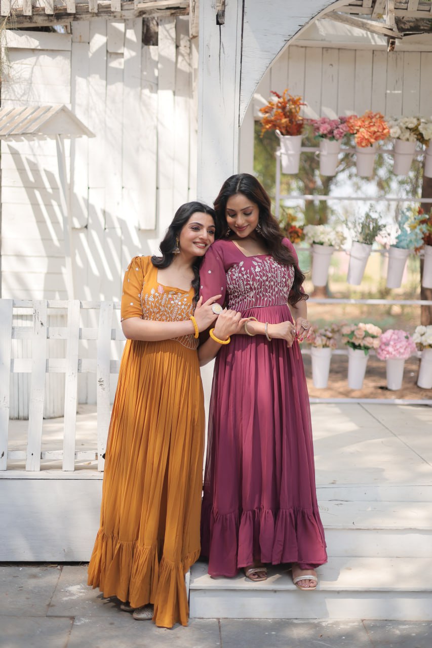 Glorious Faux Georgette Sequins Thread Worked Stitched Gown - INDIAN ELEGANCE