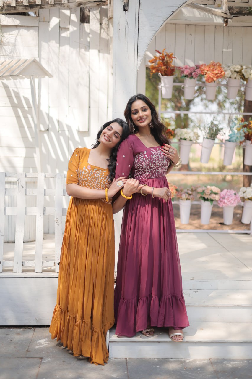 Glorious Faux Georgette Sequins Thread Worked Stitched Gown - INDIAN ELEGANCE