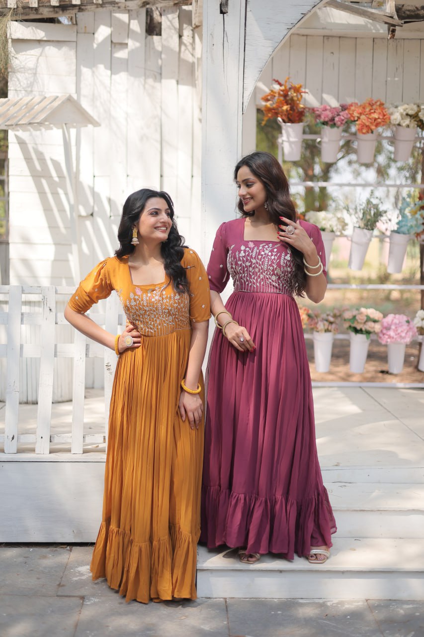 Glorious Faux Georgette Sequins Thread Worked Stitched Gown - INDIAN ELEGANCE