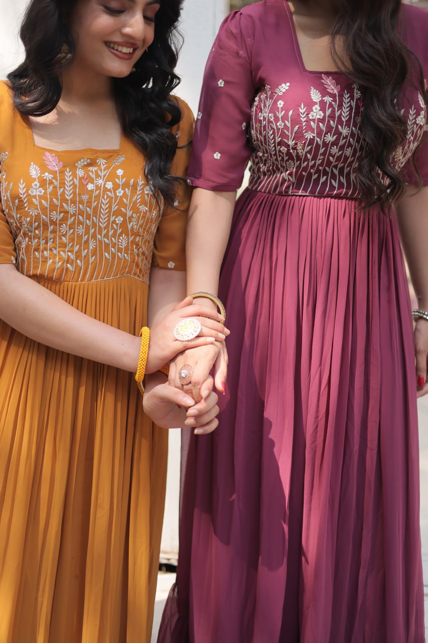 Glorious Faux Georgette Sequins Thread Worked Stitched Gown - INDIAN ELEGANCE