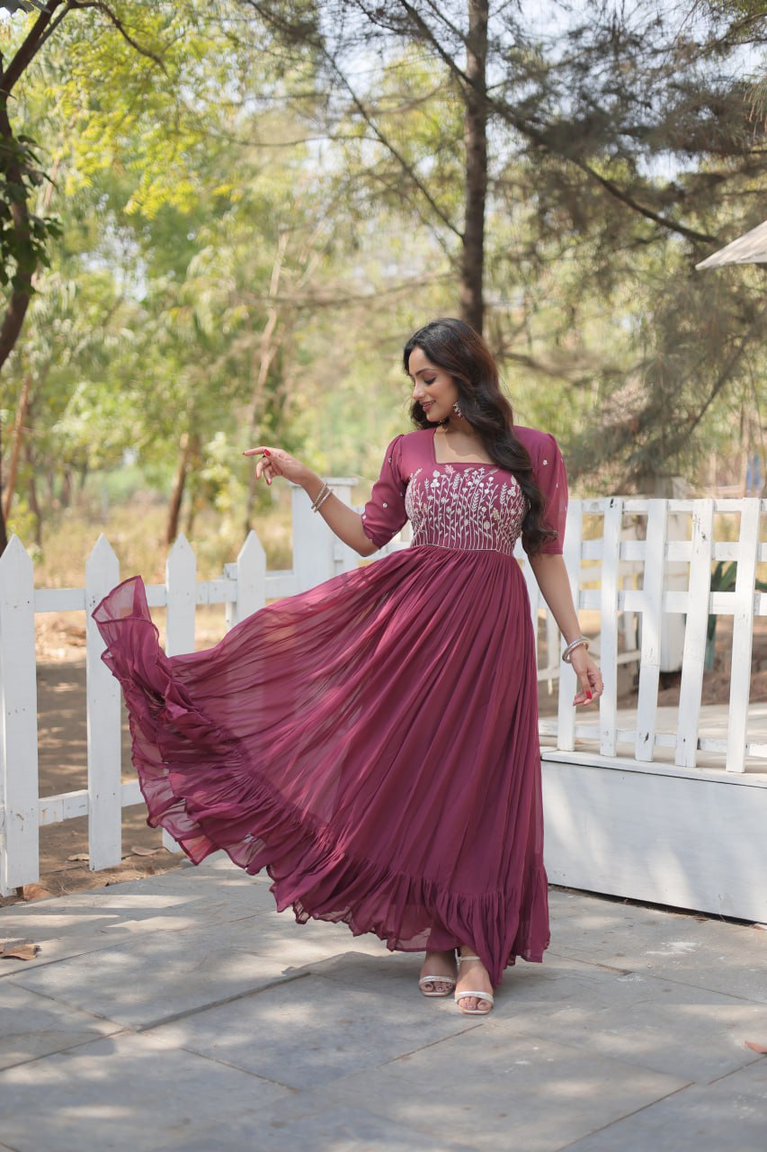 Glorious Faux Georgette Sequins Thread Worked Stitched Gown - INDIAN ELEGANCE