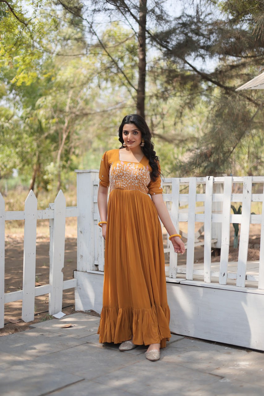 Glorious Faux Georgette Sequins Thread Worked Stitched Gown - INDIAN ELEGANCE