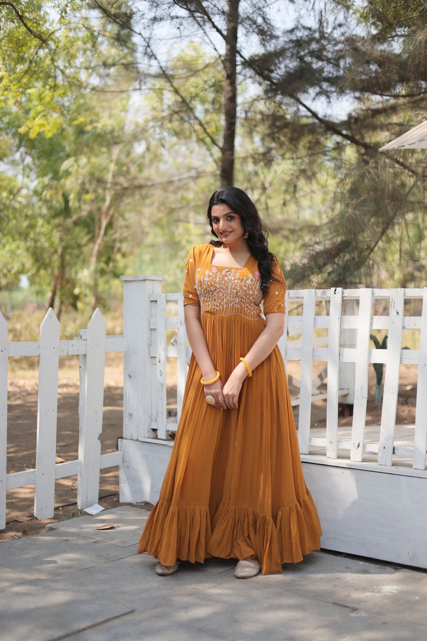 Glorious Faux Georgette Sequins Thread Worked Stitched Gown - INDIAN ELEGANCE