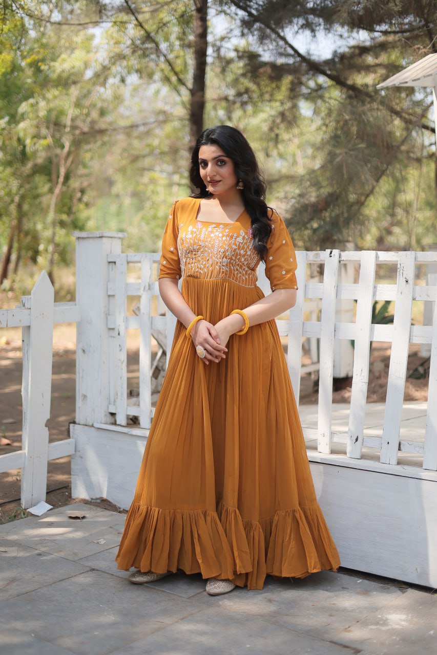 Glorious Faux Georgette Sequins Thread Worked Stitched Gown - INDIAN ELEGANCE