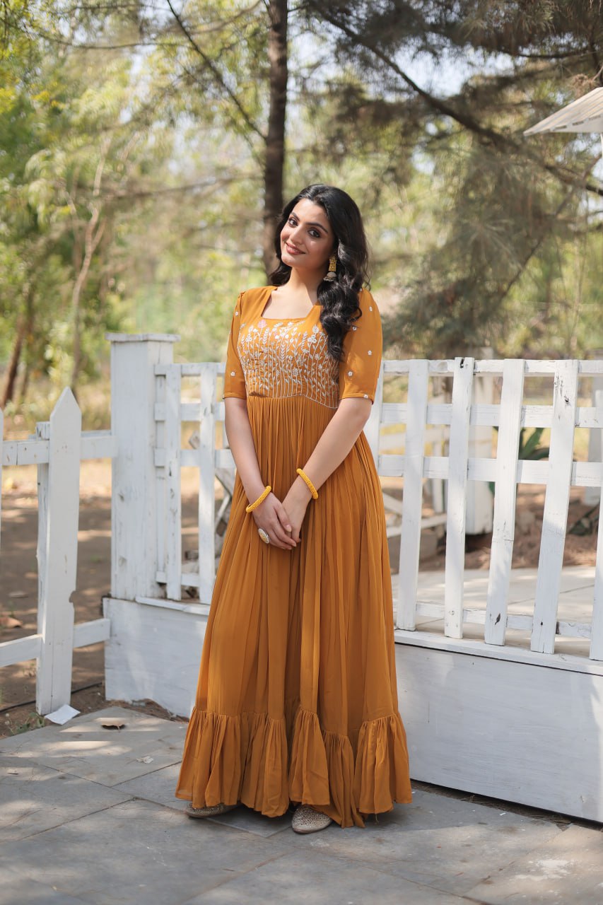 Glorious Faux Georgette Sequins Thread Worked Stitched Gown - INDIAN ELEGANCE