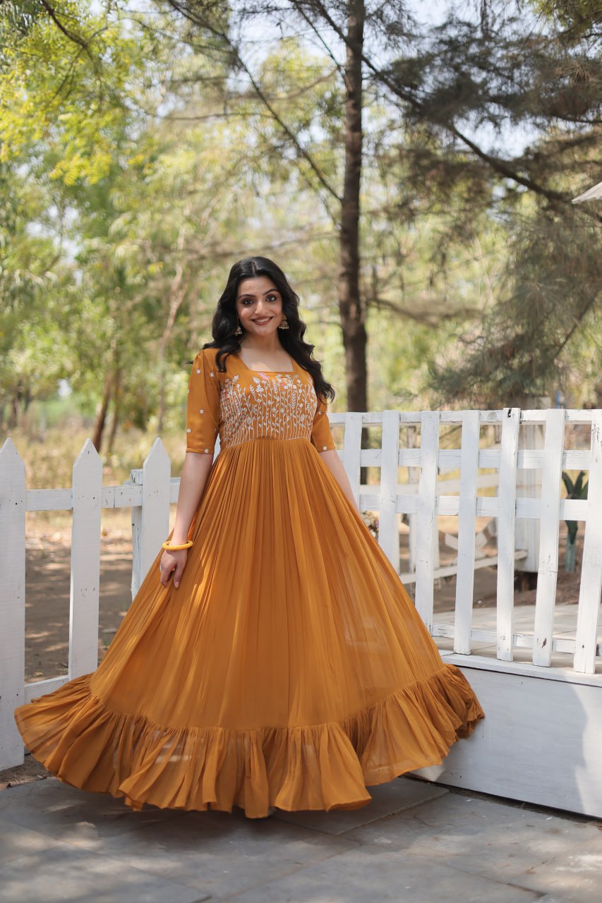 Glorious Faux Georgette Sequins Thread Worked Stitched Gown - INDIAN ELEGANCE