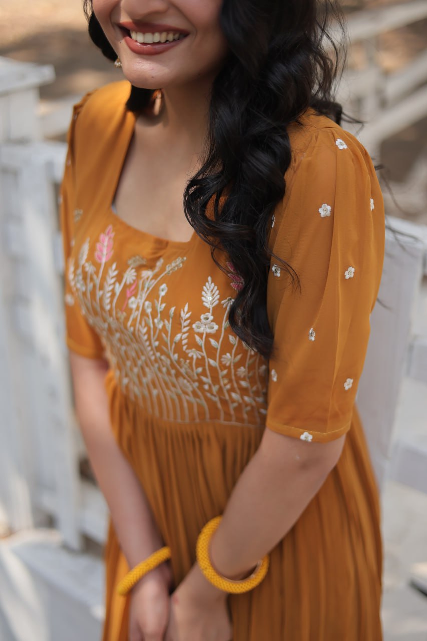 Glorious Faux Georgette Sequins Thread Worked Stitched Gown - INDIAN ELEGANCE