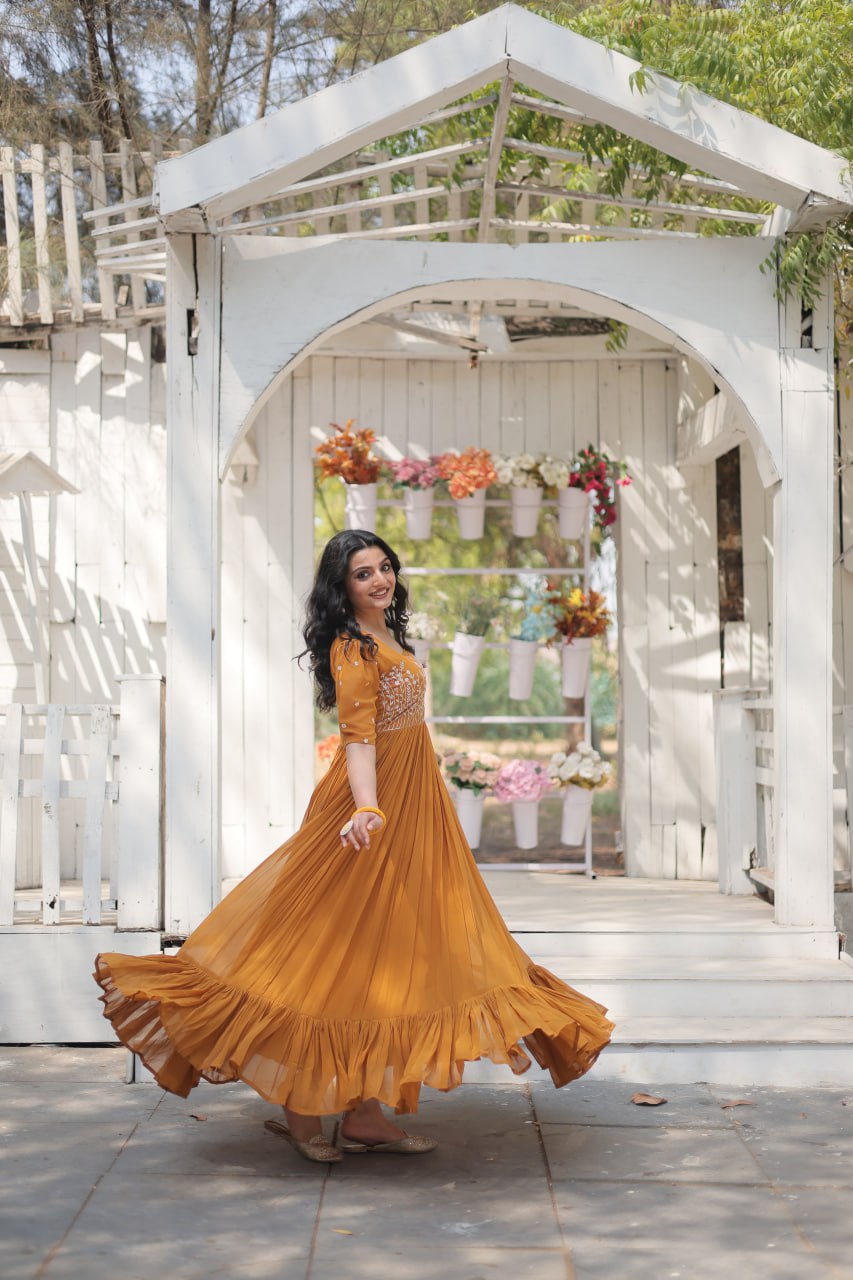 Glorious Faux Georgette Sequins Thread Worked Stitched Gown - INDIAN ELEGANCE