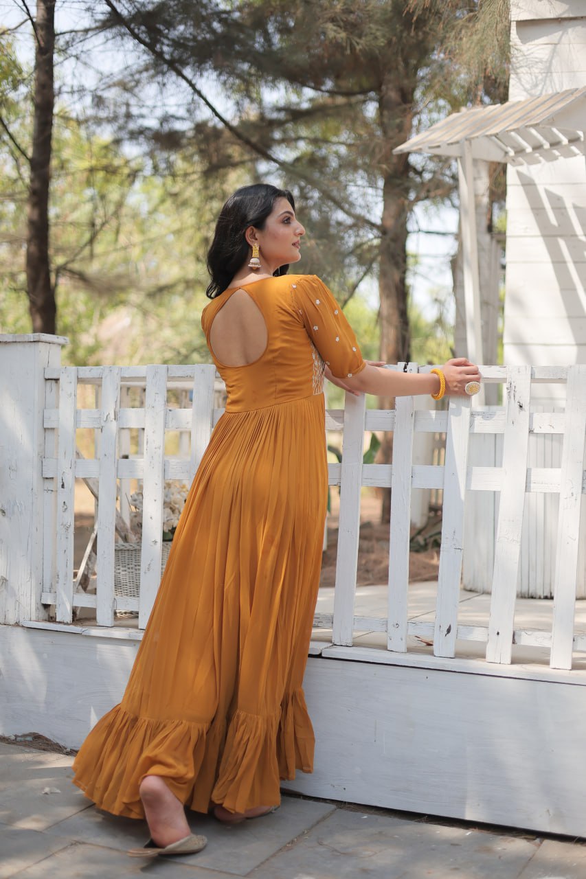 Glorious Faux Georgette Sequins Thread Worked Stitched Gown - INDIAN ELEGANCE