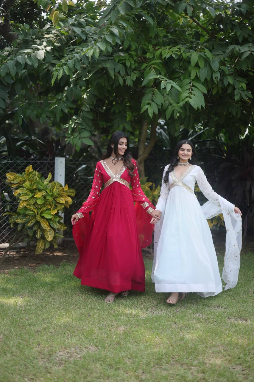 Glamorous Faux Georgette Zari Sequins Worked Gown - INDIAN ELEGANCE