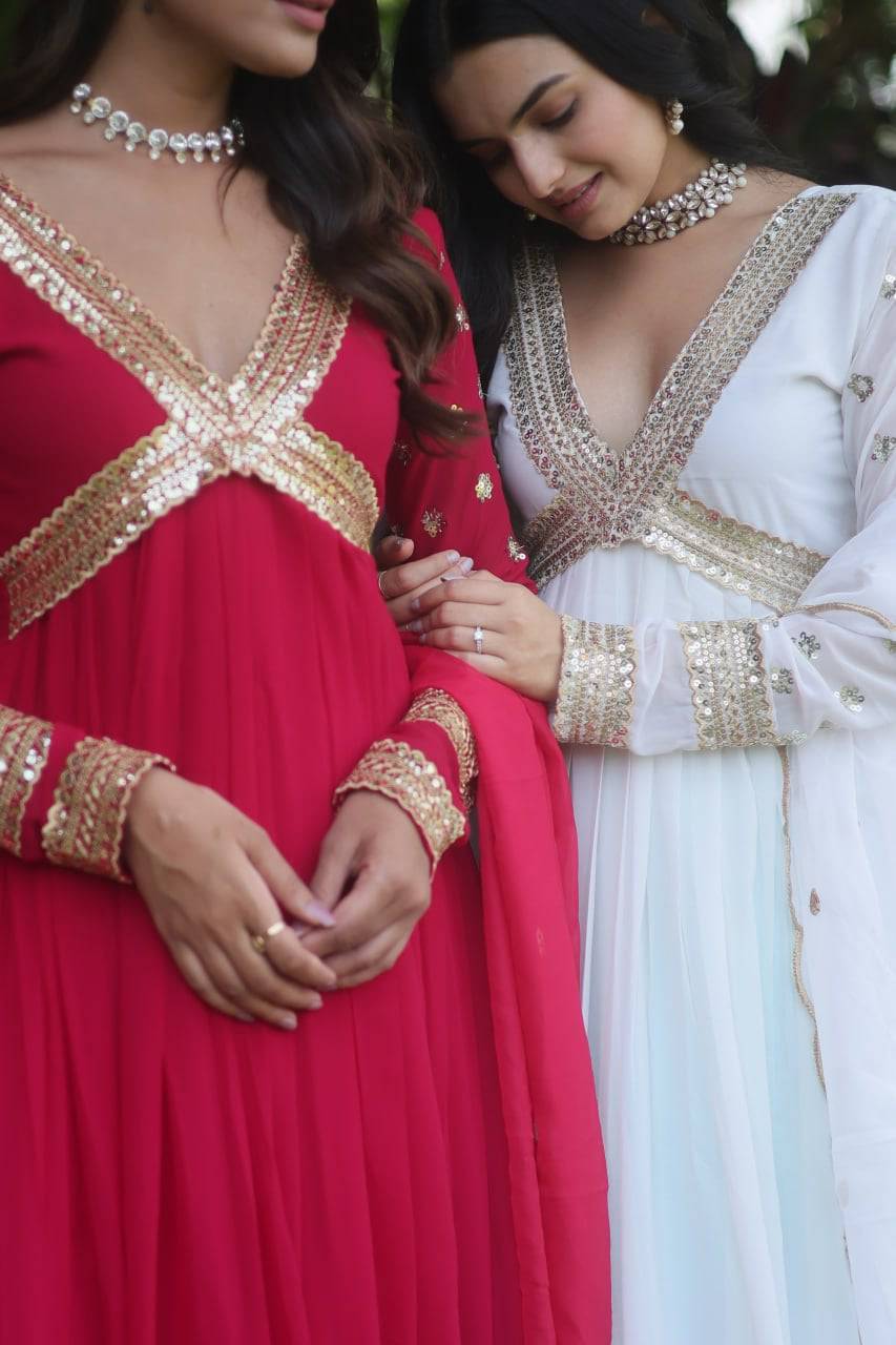 Glamorous Faux Georgette Zari Sequins Worked Gown - INDIAN ELEGANCE