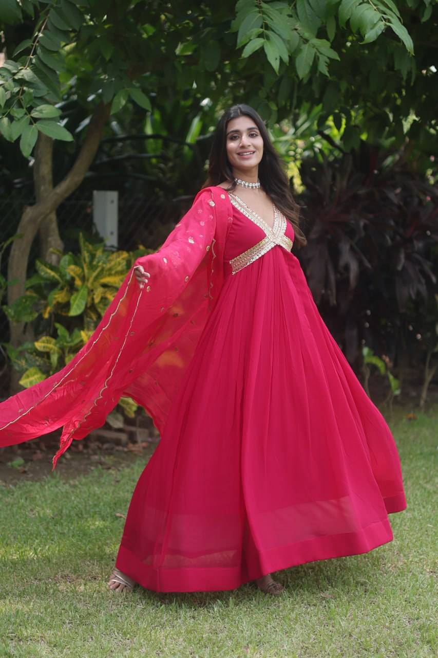 Glamorous Faux Georgette Zari Sequins Worked Gown - INDIAN ELEGANCE