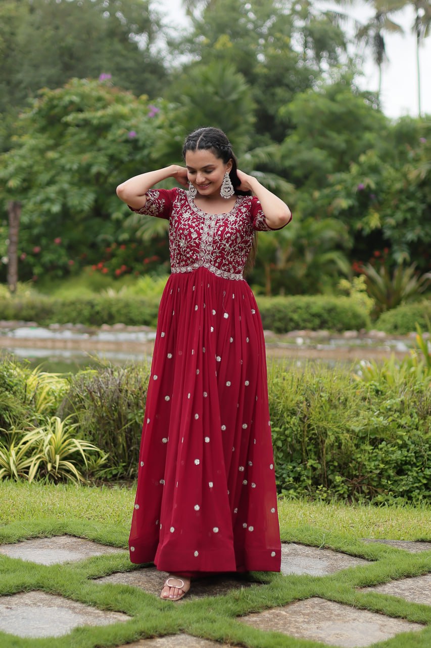 Spellbinding Zari Thread Sequins Worked Designer Gown - INDIAN ELEGANCE