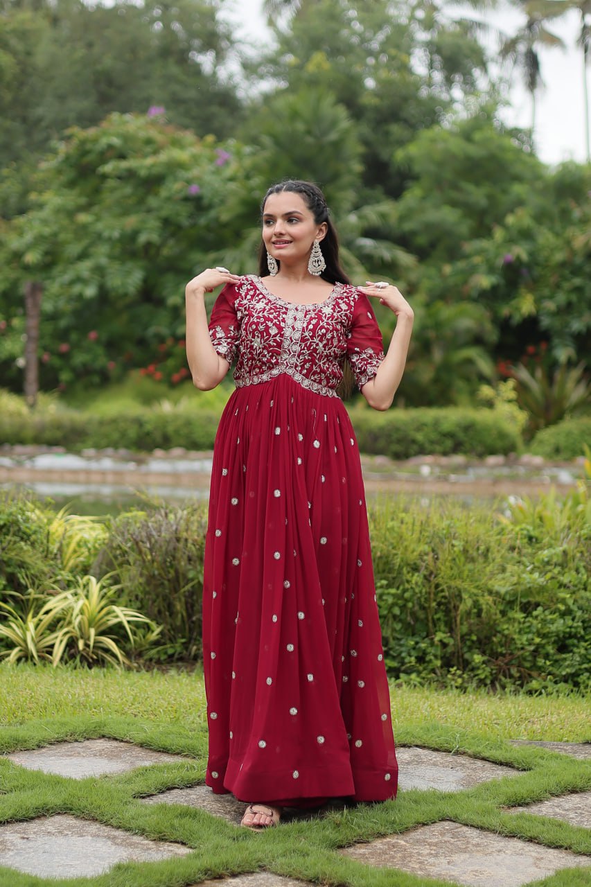 Spellbinding Zari Thread Sequins Worked Designer Gown - INDIAN ELEGANCE